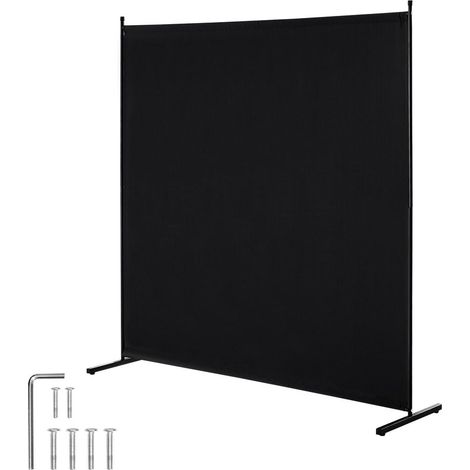 Paravent 1 Panneau Cloison de Séparation VEVOR Brise-Vue Autoportant Métal et Tissu Oxford 181x181,5cm Noir (1/5)