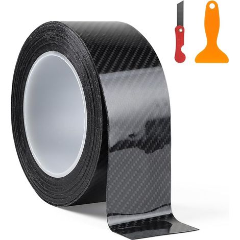 5D-Hochglanz-Autofolie in Carbonfaser-Optik, schwarz, 5 cm × 10 m, selbstklebende Streifen für Autotürschweller, Stoßstange, Kofferraum, Fahrrad, Motorrad, Möbel (1/5)