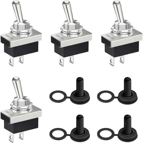 4 Interrupteur à Bascule, Interrupteur 12V Etanche 25A SPST Marche/Arrêt 2 Positions avec Capuchon Imperméable, pour Voiture, Équipements Électroniques, Applications Extérieures et Intérieures (1/4)