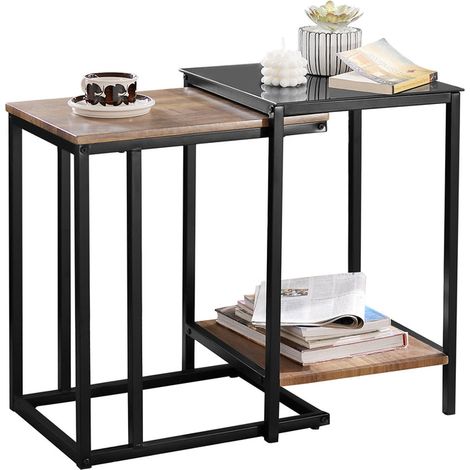 Mesa nido de salón Set de 2 mesas auxiliares apilables FBT99-F SoBuy ES (1/5)