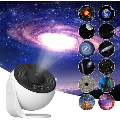Projecteur Galaxie, projecteur d'étoiles de planétarium 13 en 1, veilleuse ciel étoilé réaliste avec constellations du système solaire et lune, noir et blanc (1/5)