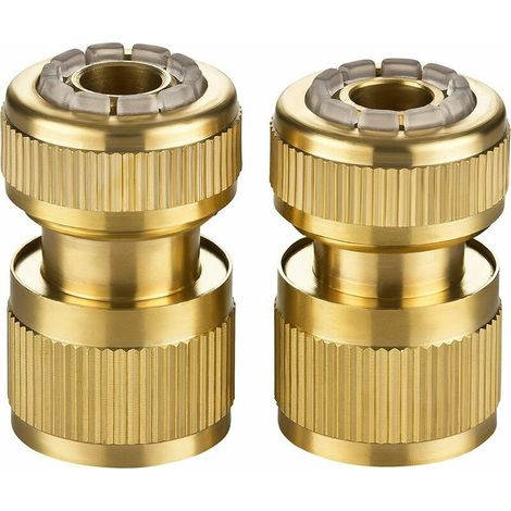 Lot de 2 Raccords Tuyau Arrosage Laiton 13mm 1/2 Pouce avec Fonction Aqua Stop Arrêt Eau (1/4)