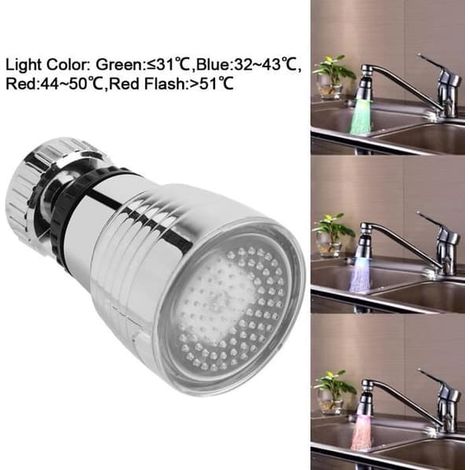 Pommeau de robinet (bleu, vert, rouge) - BEL - 360° - Affichage LED de la température - Économie d'eau - Durable (1/4)
