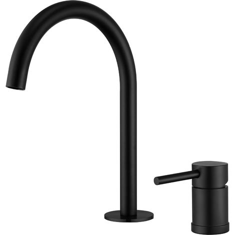 Robinet de lavabo, inox, noir, surélevé, monocommande, 2 trous (1/3)