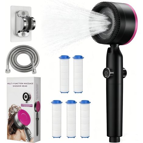 Pommeau Douche Haute Pression,Pommeau De Douche Anti Calcaire,Avec 15 Étapes Filtre5 et Tuyau 1,5M,Support,4Types de Jets Douchette Douche Salle de Bain,ON/Off D'arrêt D'eau,SPA Shower Head (1/5)