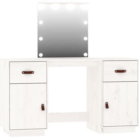 Ensemble de coiffeuse avec led 135 x 50 x 135 cm bois de pin solide blanc (1/5)