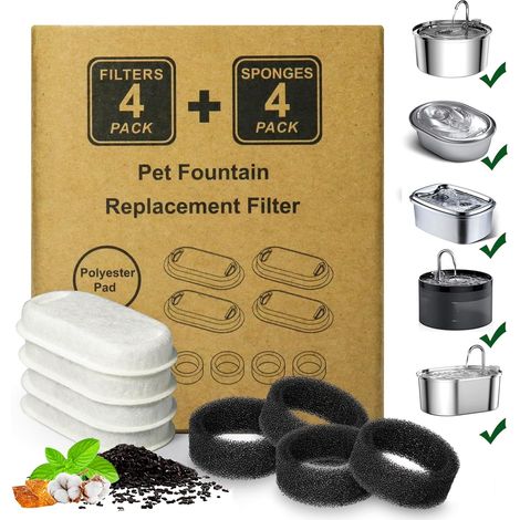 Filtri per fontanelle per gatti, confezione da 8 filtri di ricambio per fontanelle per gatti, adatti per PETLIBRO in acciaio inox, flusso regolabile da 2 litri (67 oz). (1/5)