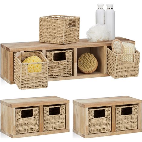 3 x Wandregal Walnuss Set, Regalsystem, 1 großes, 2 kleine Würfelregale, Regalsystem für Bad, Küche, Wohnzimmer, natur (1/5)