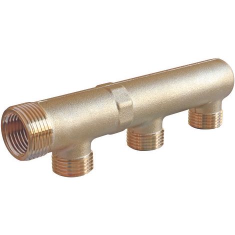 Collecteur double filetage bouchonné, 3 départs, pour sanitaire et chauffage (1/2)