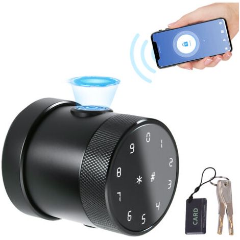 Pair - SJLERST Serrure de porte intelligente 5 en 1 avec télécommande Tuya, mot de passe, empreinte digitale, carte IC, clé mécanique, pour maison, appartement, hôtel, bureau (1/5)