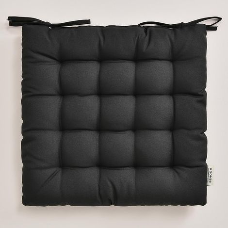 Coussins de Chaise avec Rubans Aura 40 x 40 x 4,5 cm Coussin d'assise rembourré, Galette de Chaise Interieur avec Attaches, antidérapants pour siège Noir, 1 pièce