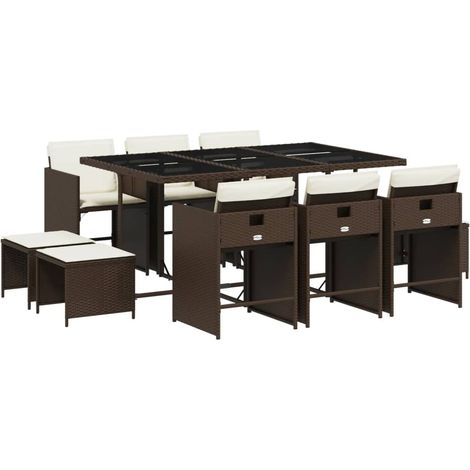 vidaXL Set da Pranzo da Giardino 11 pz con Cuscini Polyrattan Marrone