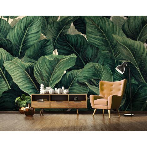 Fototapete Blätter Dschungel Grün, für Wohnzimmer und Schlafzimmer, 150 x 105 cm – Komplettset inkl. Kleister & Anleitung (1/5)