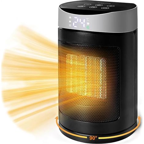 Chauffage d'appoint, Chauffage Céramique PTC Rapide de 1500 W, 90°Oscillation Radiateur Electrique, avec Thermostat, Minuterie 1-12H, Mode Éco, Protection Anti-Surchauffe & Chute (1/5)