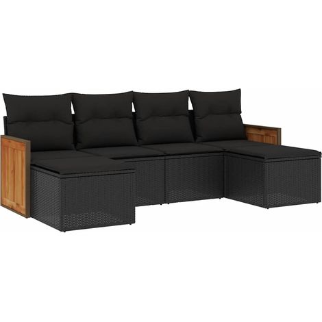 Maison Exclusive - Set Divano da Giardino 6 pz con Cuscini Nero in Polyrattan (1/5)