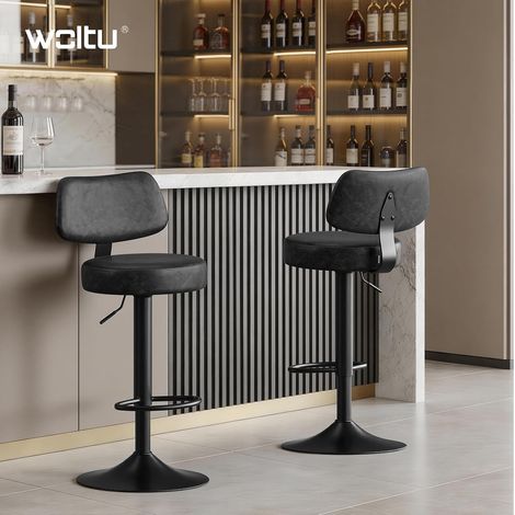 WOLTU Bar Stools 2Pcs in Faux Leather Modern Counter Swivel Chairs with Footrest Height Adjustable for Home Bar Pub Restaurant, Anthracite (1/5)