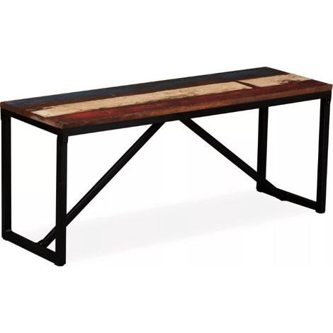 Banc bois massif foncé et pieds métal noir Indukal 110 cm (1/3)