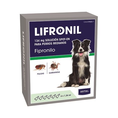 LIFRONIL Pipetas Anti Pulgas para Perros Medianos (10-20 Kg) 6 Pipetas 134 mg