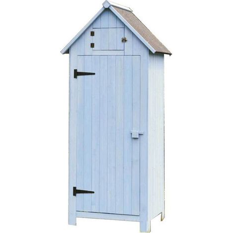 Armario de jardín de madera de abeto tratado 77x55x179 azul con 3 estantes (1/5)
