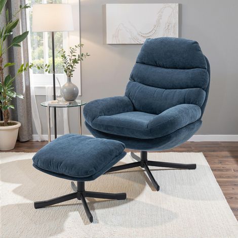 Fauteuil inclinable avec repose-pieds, fauteuil lounge en tissu chenille, fauteuil TV moderne, 78 x 93 x 100 cm, bleu (1/5)