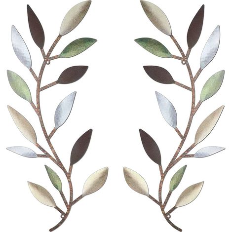 Leaf Wall Decor - Wrought Iron - Olive Branch Design - For Bedroom Living Room Hallway - 2 Pieces Set - 40 cm x 16 cm (1/5)