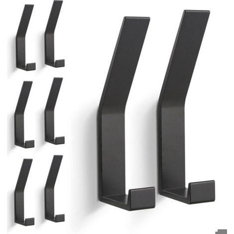 Patère Murale - Métal - Fixation Invisible - Pour Vestes Manteaux Sacs - Lot de 6 - Noir (1/4)