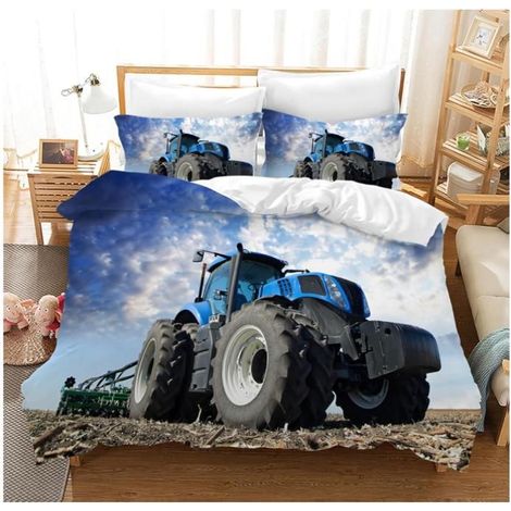 Housse de Couette Tracteur,3D Motif Tracteur Parure de Lit 3 Pièces,Motif tracteurs pour Enfant 2 taies d'oreiller 240x260 cm - 0U4 (1/4)