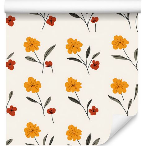 Carta da parati Cottagecore con fiori bianchi, crema e grigio chiaro, 50x1000 cm (1/5)