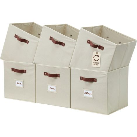 Boîte De Rangement - Boîte De Rangement En Tissu - Pour Étagères - 26,5 x 26,5 x 28 cm - Beige - 6 Pièces (1/5)