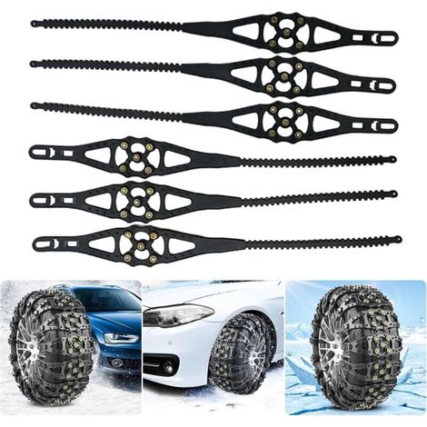 Set di 6 catene da neve antiscivolo universali per pneumatici auto, catene antiscivolo per uso fuoristrada, neve, per SUV, veicoli fuoristrada, auto, furgoni, ecc. (1/5)