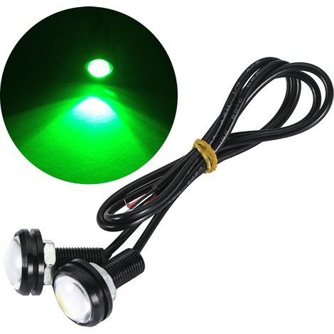 Luz LED "Ojo de Águila" de 23 mm con fijación mediante tornillo (verde, unidad individual) – Para coches y motocicletas (luz de marcha atrás, iluminación auxiliar o decorativa) (1/2)