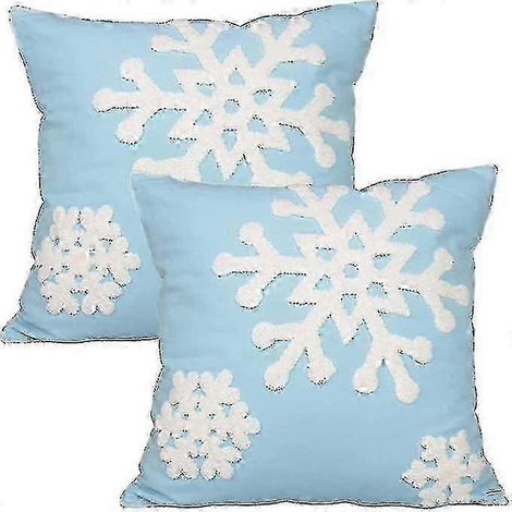 1 dekorativer, bestickter Kissenbezug aus Baumwolle und Leinen mit Schneeflockenmuster, winterlicher Weihnachtsstil (1/5)