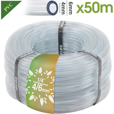 Tuyau souple transparent en PVC 4/6 mm (H-50 m) pour micro-irrigation de jardin, 1/4'', avec pompe d'aquarium et robinet goutteur. (1/5)