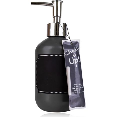 Distributeur de Savon en Verre Noir à écrire Individuellement - Distributeur de Savon Liquide et de Liquide Vaisselle pour lavabo, Baignoire ou Douche - avec Craie