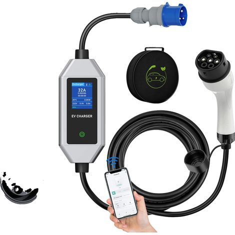 Cargador portátil para vehículos eléctricos, control WiFi, corriente ajustable, tipo 2, 5 m (1/2)