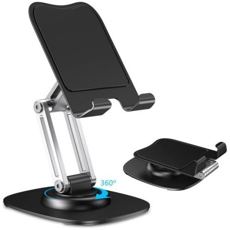 BUNTHAUS Support de téléphone Portable pour Bureau, Support de téléphone réglable avec Base rotative à 360°, Pliable et Portable, Compatible avec iPhone 17, 16, 15, 14, 13 Pro XR, Samsung (1/4)