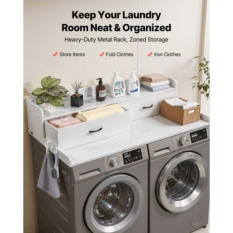 Comptoir pour Lave Linge et Sèche Linge avec Étagère, Plan de Travail pour Machine à Laver 137x69,9 cm, pour Rangement Aménagement… (1/5)