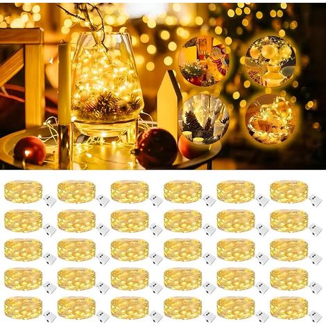 Lot de 30 chaînes de lumières LED avec batterie, petite avec 3 modes d'éclairage, 2 m 20 LED, chaîne de lumières à batterie en fil de cuivre, étanche pour Noël, extérieur, jardin, intérieur (1/5)