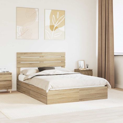 Aufbewahrungsbett Sonoma-Eiche 140 x 190 cm Holzwerkstoff