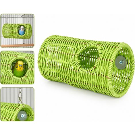 2 Pièces Tunnel de Cache-Cache en Rotin Synthétique Vert pour Perroquet, Dimensions 19.5×10.5 cm, Jouet de Cage (1/5)