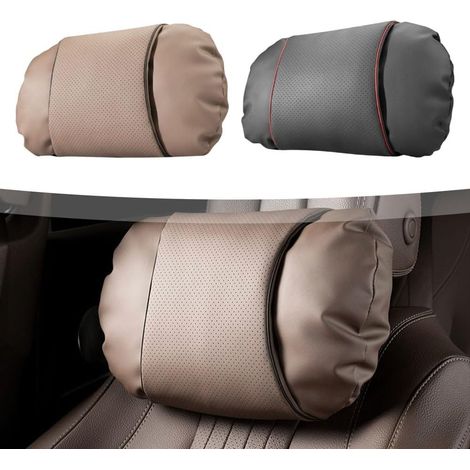 Coussin appuie-tête de voiture pour Tesla, coussin de soutien du cou en cuir nappa, accessoire de voyage portable, marron (1/5)