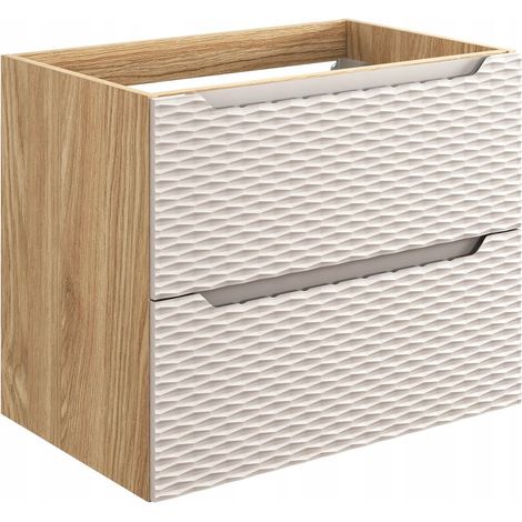 Meuble suspendu sous vasque OCEAN chêne et beige 70 cm - 2 tiroirs façades 3D (1/5)
