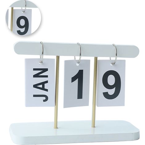 Calendrier perpétuel à feuillets en bois, idéal pour un bureau ou une bibliothèque à domicile (blanc). (1/5)