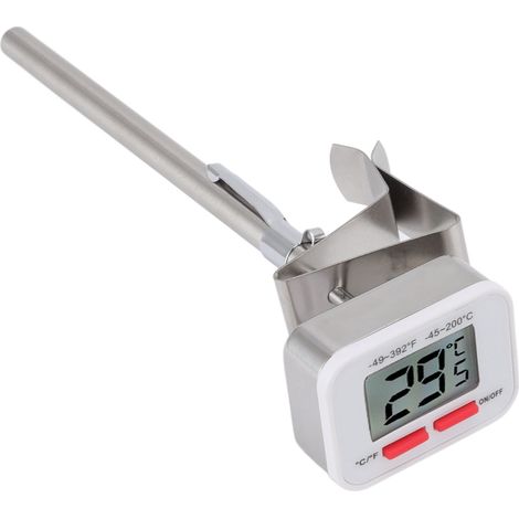 Thermomètre de cuisine blanc à clip réglable et grand écran, amovible, en acier inoxydable. (1/5)