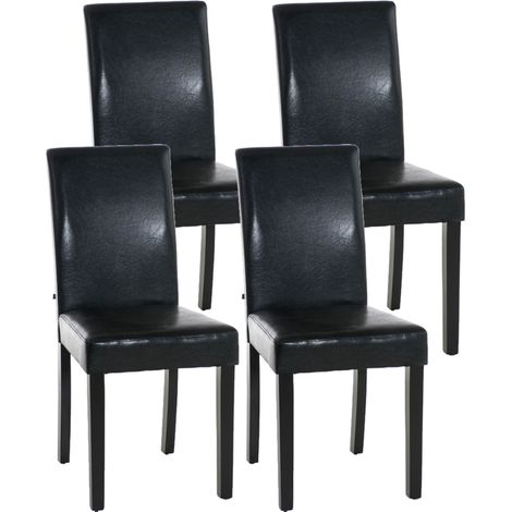 Set di 4 comode sedie da pranzo dal design moderno in PVC nero e gambe in legno nero 100001766