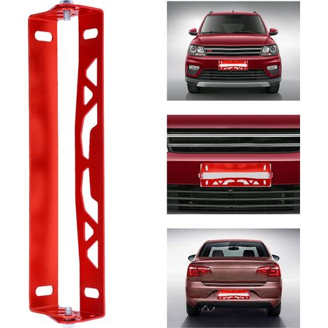 Plaque d'immatriculation universelle en aluminium réglable rouge, cadre de plaque de course pour voiture, style tuning auto (1/5)