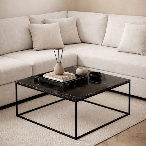 Quadratischer Couchtisch in schwarzer Marmoroptik - 75x75 cm -