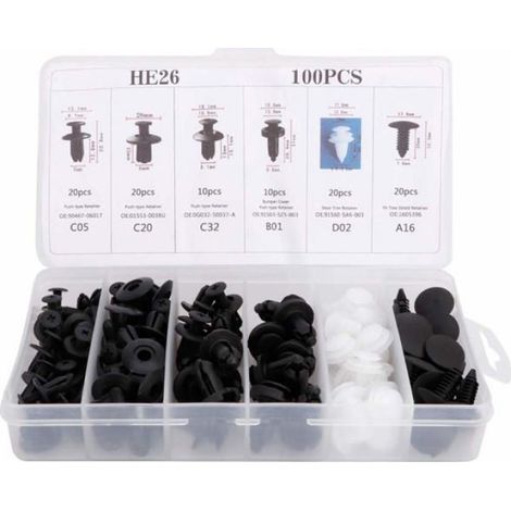 100 Clips De Fixation Voiture, Nylon, 6 Tailles, Universel, Pare-Chocs Garniture (1/5)