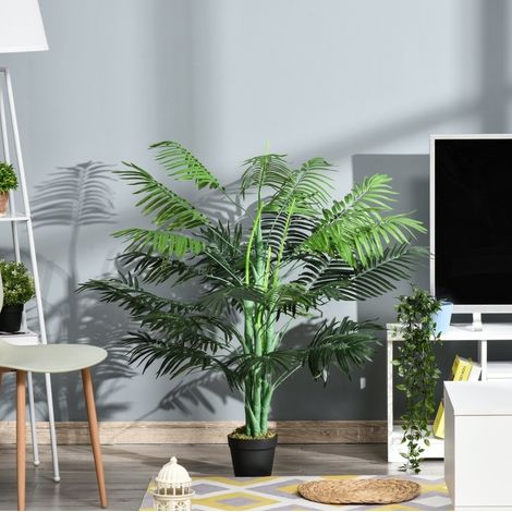 Palmera artificial 125 cm en maceta negra, planta decorativa de plástico verde (1/5)