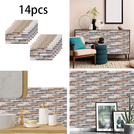 Kit Premium 28x14cm - 14 Revêtements Mural PVC Style Brique Patinée, Barrière Hydrofuge & Anti-Graisse (Cuisine/Salon/Bain) (1/5)